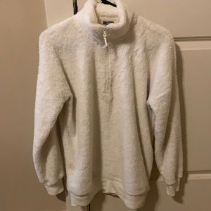 White Fluffy Quarter Zip Hoodie
